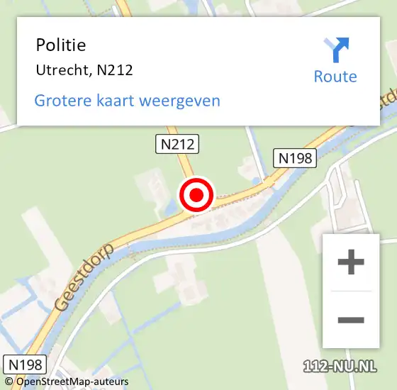 Locatie op kaart van de 112 melding: Politie Utrecht, N212 op 21 januari 2018 17:51