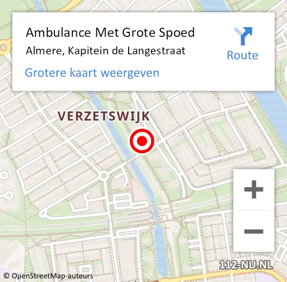 Locatie op kaart van de 112 melding: Ambulance Met Grote Spoed Naar Almere, Kapitein de Langestraat op 21 januari 2018 19:10