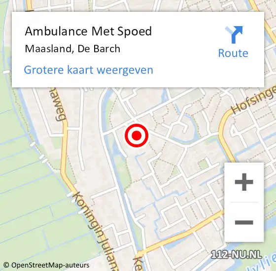Locatie op kaart van de 112 melding: Ambulance Met Spoed Naar Maasland, De Barch op 21 januari 2018 20:32