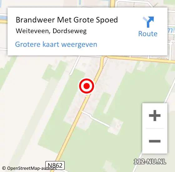 Locatie op kaart van de 112 melding: Brandweer Met Grote Spoed Naar Weiteveen, Dordseweg op 21 januari 2018 21:24