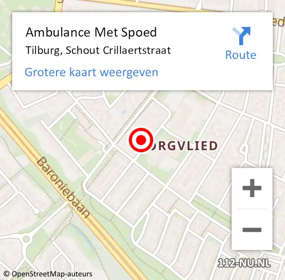 Locatie op kaart van de 112 melding: Ambulance Met Spoed Naar Tilburg, Schout Crillaertstraat op 21 januari 2018 21:53