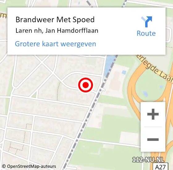 Locatie op kaart van de 112 melding: Brandweer Met Spoed Naar Laren nh, Jan Hamdorfflaan op 21 januari 2018 22:18