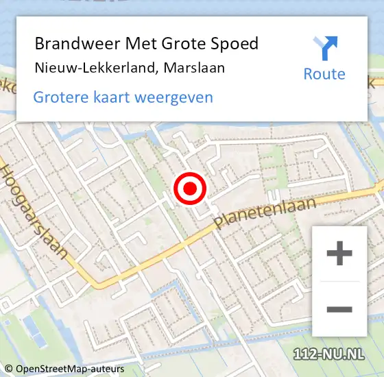 Locatie op kaart van de 112 melding: Brandweer Met Grote Spoed Naar Nieuw-Lekkerland, Marslaan op 21 januari 2018 23:02