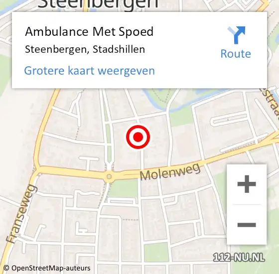 Locatie op kaart van de 112 melding: Ambulance Met Spoed Naar Steenbergen, Stadshillen op 21 januari 2018 23:55