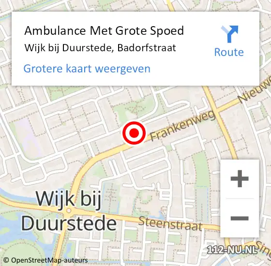 Locatie op kaart van de 112 melding: Ambulance Met Grote Spoed Naar Wijk bij Duurstede, Badorfstraat op 22 januari 2018 00:41