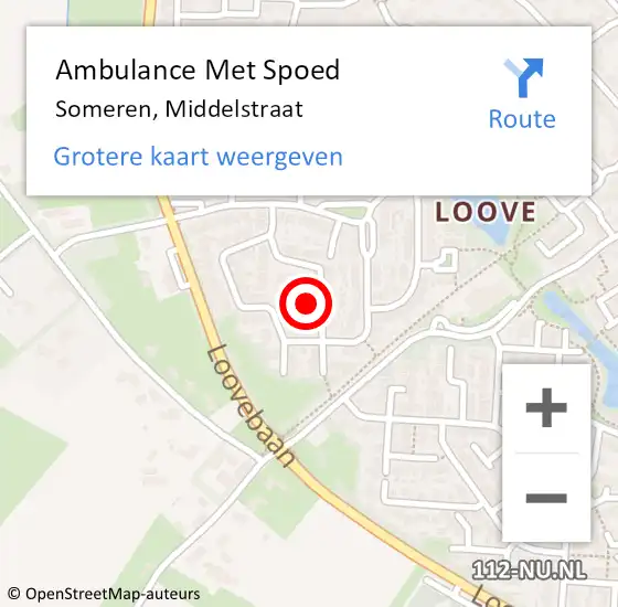 Locatie op kaart van de 112 melding: Ambulance Met Spoed Naar Someren, Middelstraat op 22 januari 2018 02:48