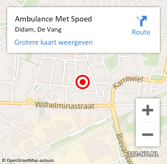 Locatie op kaart van de 112 melding: Ambulance Met Spoed Naar Didam, De Vang op 22 januari 2018 02:55
