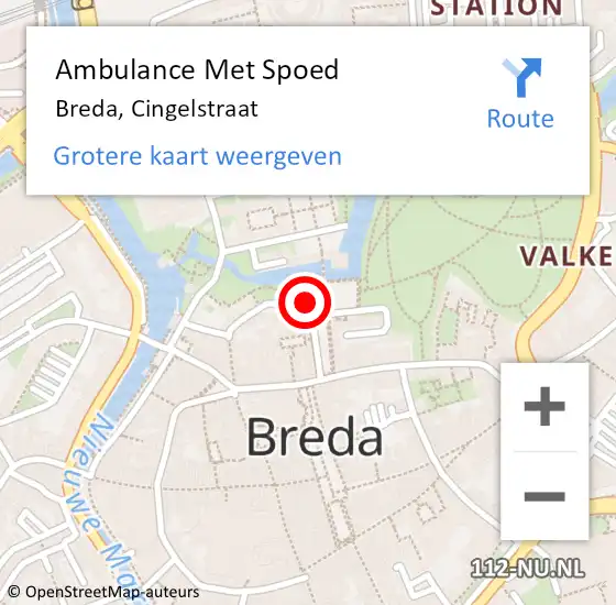 Locatie op kaart van de 112 melding: Ambulance Met Spoed Naar Breda, Kasteelplein op 22 januari 2018 02:55