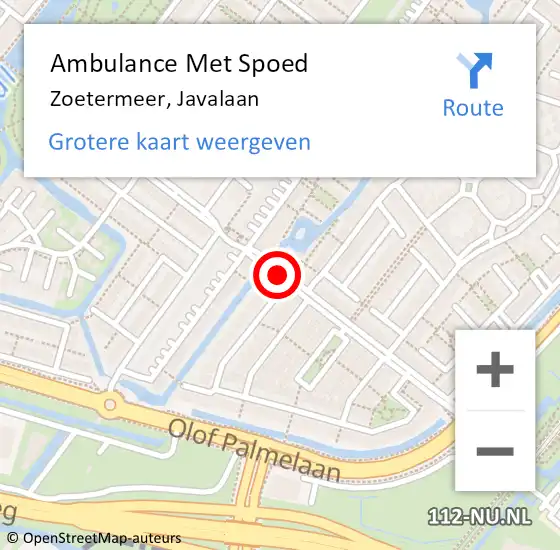 Locatie op kaart van de 112 melding: Ambulance Met Spoed Naar Zoetermeer, Javalaan op 22 januari 2018 07:52