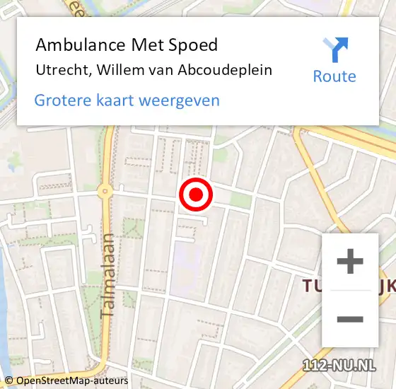 Locatie op kaart van de 112 melding: Ambulance Met Spoed Naar Utrecht, Willem van Abcoudeplein op 22 januari 2018 08:02