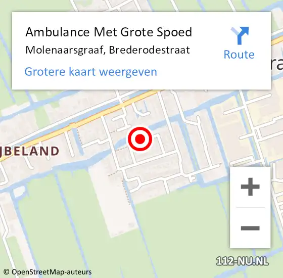 Locatie op kaart van de 112 melding: Ambulance Met Grote Spoed Naar Molenaarsgraaf, Brederodestraat op 22 januari 2018 08:03