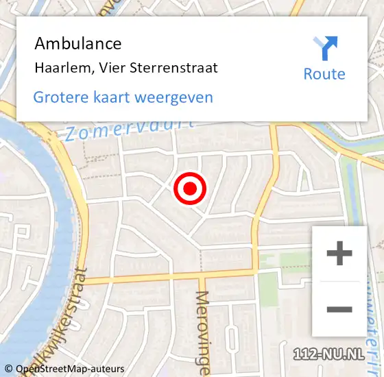 Locatie op kaart van de 112 melding: Ambulance Haarlem, Vier Sterrenstraat op 22 januari 2018 09:52