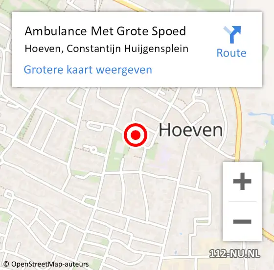 Locatie op kaart van de 112 melding: Ambulance Met Grote Spoed Naar Hoeven, Constantijn Huijgensplein op 22 januari 2018 10:17