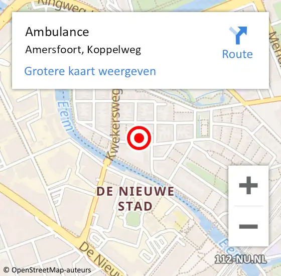 Locatie op kaart van de 112 melding: Ambulance Amersfoort, Koppelweg op 22 januari 2018 11:24