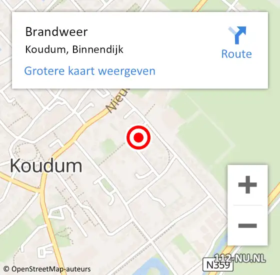 Locatie op kaart van de 112 melding: Brandweer Koudum, Binnendijk op 22 januari 2018 11:35