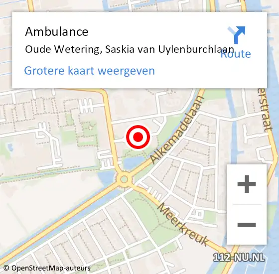 Locatie op kaart van de 112 melding: Ambulance Oude Wetering, Saskia van Uylenburchlaan op 22 januari 2018 12:22