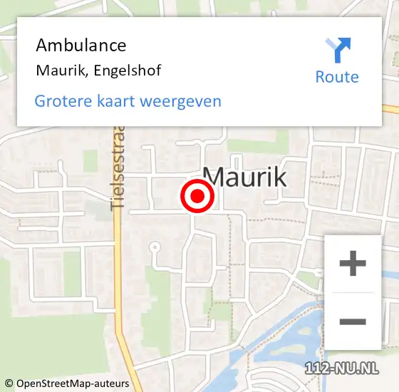 Locatie op kaart van de 112 melding: Ambulance Maurik, Engelshof op 22 januari 2018 13:01