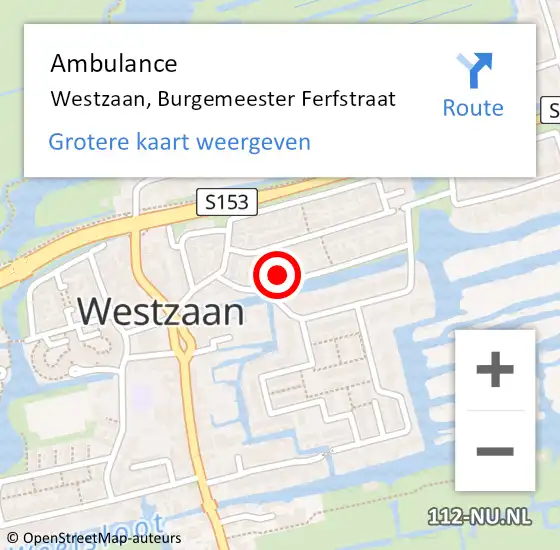 Locatie op kaart van de 112 melding: Ambulance Westzaan, Burgemeester Ferfstraat op 22 januari 2018 13:02