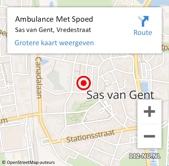 Locatie op kaart van de 112 melding: Ambulance Met Spoed Naar Sas van Gent, Vredestraat op 22 januari 2018 13:05