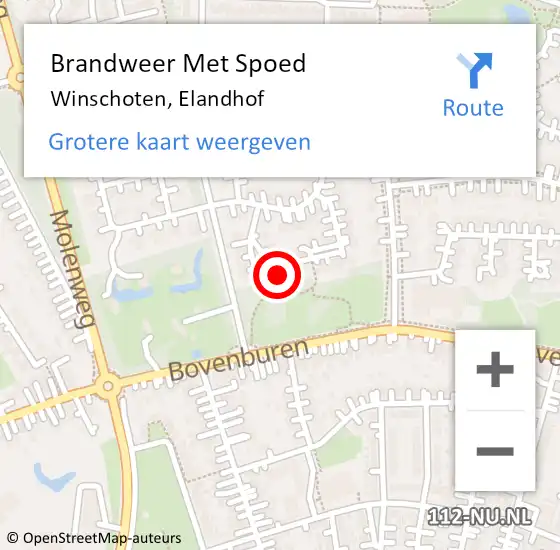 Locatie op kaart van de 112 melding: Brandweer Met Spoed Naar Winschoten, Elandhof op 22 januari 2018 13:23