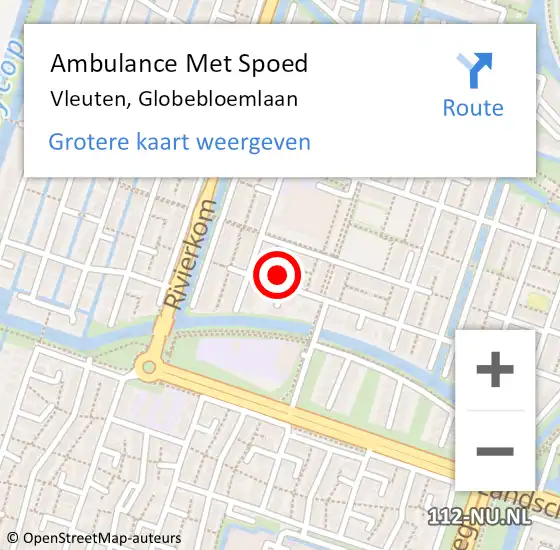 Locatie op kaart van de 112 melding: Ambulance Met Spoed Naar Vleuten, Globebloemlaan op 22 januari 2018 13:52