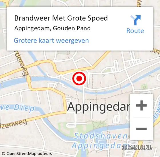 Locatie op kaart van de 112 melding: Brandweer Met Grote Spoed Naar Appingedam, Gouden Pand op 22 januari 2018 14:48