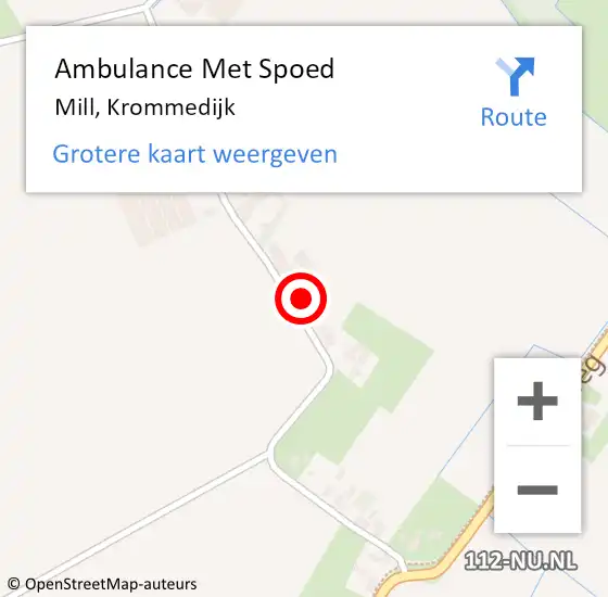 Locatie op kaart van de 112 melding: Ambulance Met Spoed Naar Mill, Krommedijk op 22 januari 2018 14:57