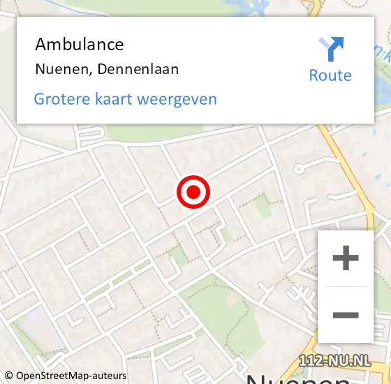 Locatie op kaart van de 112 melding: Ambulance Nuenen, Dennenlaan op 22 januari 2018 15:08