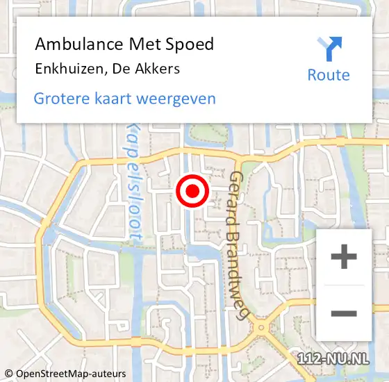 Locatie op kaart van de 112 melding: Ambulance Met Spoed Naar Enkhuizen, De Akkers op 22 januari 2018 16:00