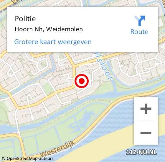 Locatie op kaart van de 112 melding: Politie Hoorn Nh, Weidemolen op 22 januari 2018 16:15