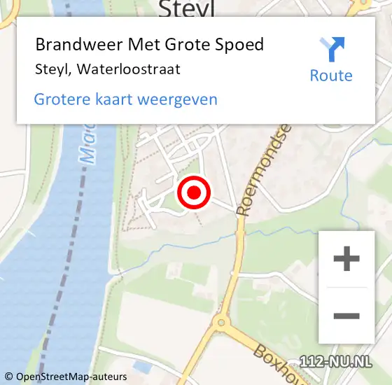 Locatie op kaart van de 112 melding: Brandweer Met Grote Spoed Naar Steyl, Waterloostraat op 22 januari 2018 16:22