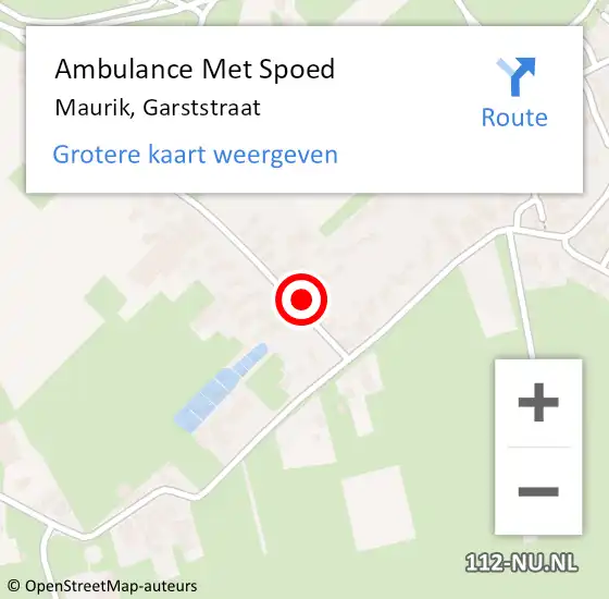 Locatie op kaart van de 112 melding: Ambulance Met Spoed Naar Maurik, Garststraat op 22 januari 2018 18:06