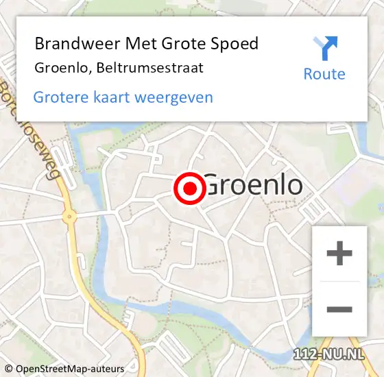 Locatie op kaart van de 112 melding: Brandweer Met Grote Spoed Naar Groenlo, Beltrumsestraat op 22 januari 2018 18:24