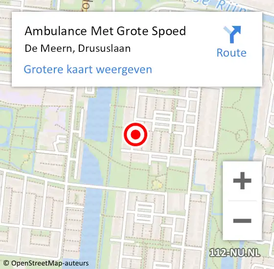 Locatie op kaart van de 112 melding: Ambulance Met Grote Spoed Naar De Meern, Drususlaan op 22 januari 2018 20:21