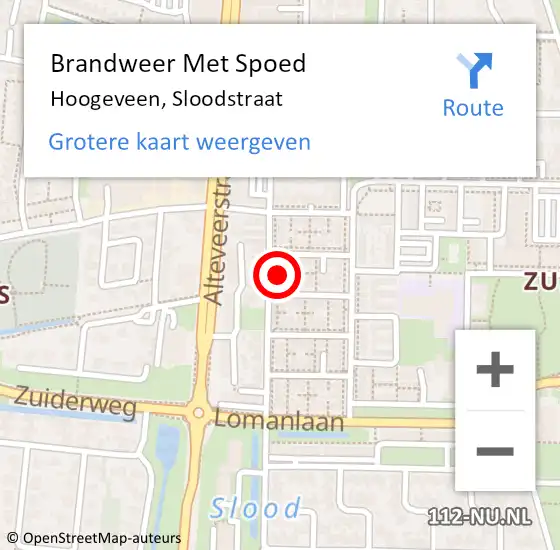 Locatie op kaart van de 112 melding: Brandweer Met Spoed Naar Hoogeveen, Sloodstraat op 23 januari 2018 00:43