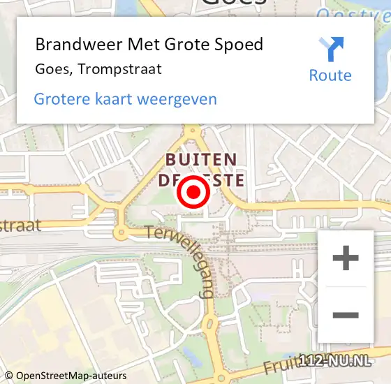 Locatie op kaart van de 112 melding: Brandweer Met Grote Spoed Naar Goes, Trompstraat op 23 januari 2018 04:21