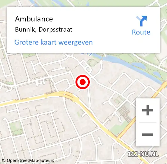 Locatie op kaart van de 112 melding: Ambulance Bunnik, Dorpsstraat op 23 januari 2018 05:33