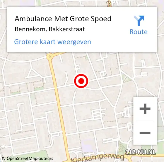 Locatie op kaart van de 112 melding: Ambulance Met Grote Spoed Naar Bennekom, Bakkerstraat op 23 januari 2018 06:42