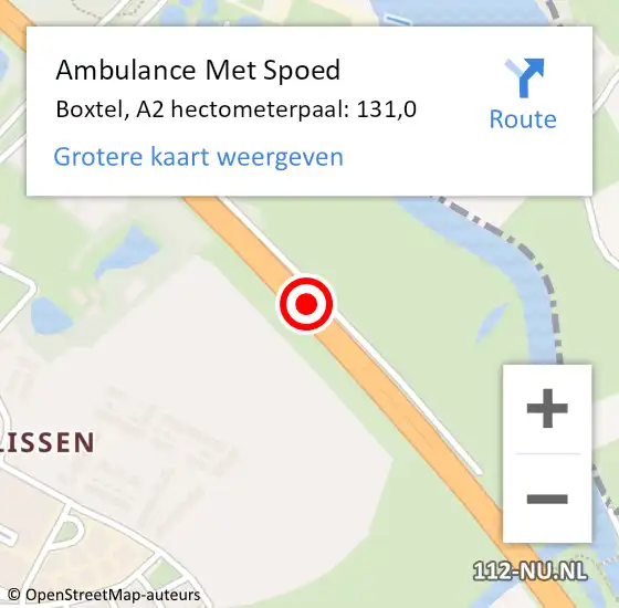 Locatie op kaart van de 112 melding: Ambulance Met Spoed Naar Boxtel, A2 hectometerpaal: 131,0 op 14 februari 2014 03:59