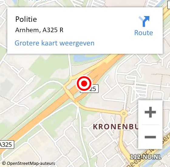 Locatie op kaart van de 112 melding: Politie Arnhem, A325 R op 23 januari 2018 08:51