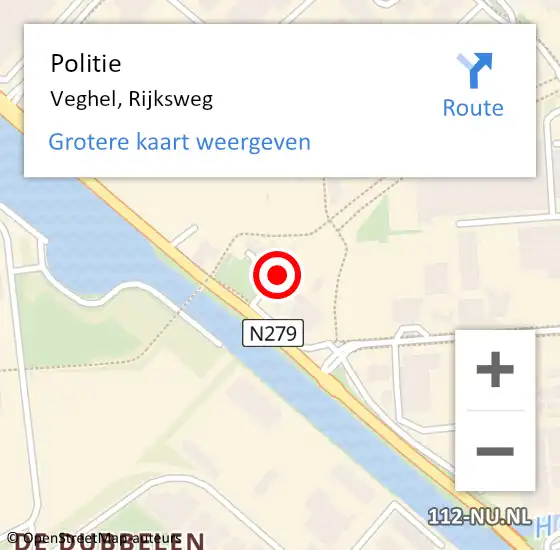Locatie op kaart van de 112 melding: Politie Veghel, Rijksweg op 23 januari 2018 09:25