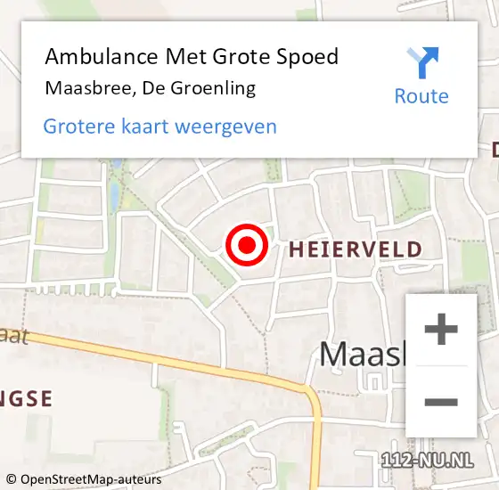 Locatie op kaart van de 112 melding: Ambulance Met Grote Spoed Naar Maasbree, De Groenling op 23 januari 2018 09:58