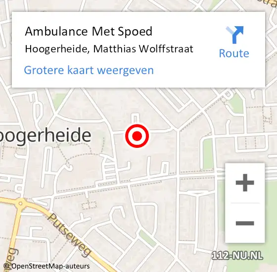 Locatie op kaart van de 112 melding: Ambulance Met Spoed Naar Hoogerheide, Matthias Wolffstraat op 23 januari 2018 12:20