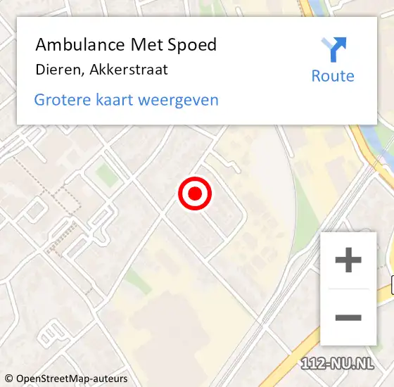 Locatie op kaart van de 112 melding: Ambulance Met Spoed Naar Dieren, Akkerstraat op 23 januari 2018 12:25