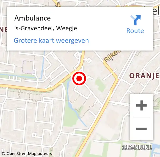 Locatie op kaart van de 112 melding: Ambulance 's-Gravendeel, Weegje op 23 januari 2018 12:25