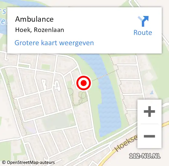 Locatie op kaart van de 112 melding: Ambulance Hoek, Rozenlaan op 23 januari 2018 13:17