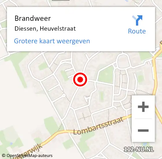 Locatie op kaart van de 112 melding: Brandweer Diessen, Heuvelstraat op 23 januari 2018 14:49