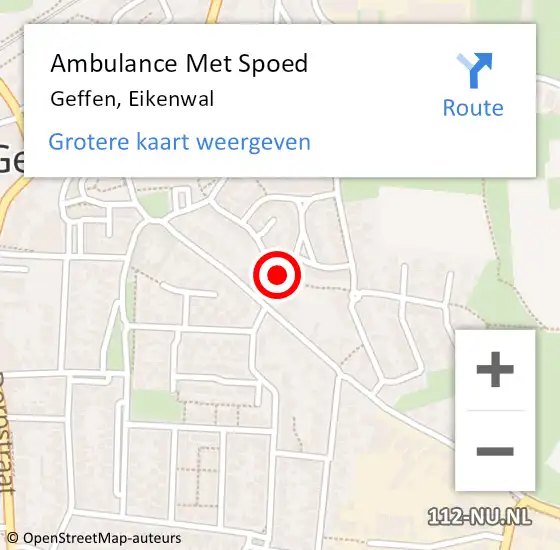 Locatie op kaart van de 112 melding: Ambulance Met Spoed Naar Geffen, Eikenwal op 23 januari 2018 15:39