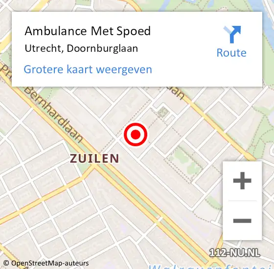 Locatie op kaart van de 112 melding: Ambulance Met Spoed Naar Utrecht, Doornburglaan op 23 januari 2018 16:13