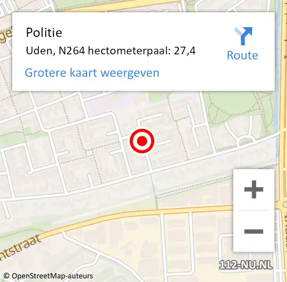 Locatie op kaart van de 112 melding: Politie Uden, N264 hectometerpaal: 27,4 op 14 februari 2014 07:14